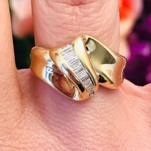 SOLD!  Yellow gold diamond baguette band